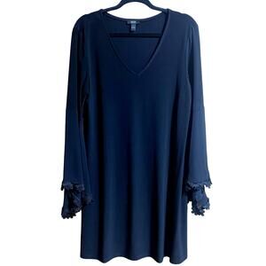 MSK Dress Large Sheer Long Sleeves Lightweight Knee Length Velvet Crew Neck